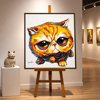 Peinture sur toile Impasto Chat Mignon, Art Mural Texturé Chaton Peint à la Main pour Décoration Intérieure