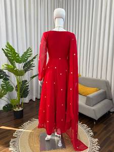 TOP PENT Dupatta en Foux Georgette lourd avec broderie de fils et de sequins, style vintage, pour soirée, longueur genou - Product Image 6