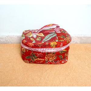 Ensemble de trousses de maquillage réutilisables en coton matelassé fait main, motif indien imprimé au bloc, avec fermeture éclair, pour cosmétiques et articles de toilette - Product Image 2