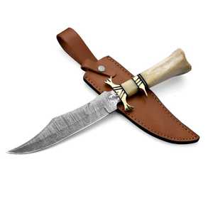 Cuchillos Bowie Hechos a Mano de Acero de Damasco, Herramienta de Supervivencia para Exteriores, Cuchillos Bowie de Caza con Hoja Fija, Cuchillo para Acampar al Aire Libre - Product Image 1