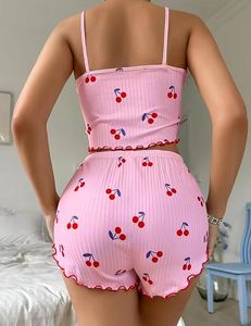 Ensemble pyjama d'été 2 pièces pour femmes, imprimé cœur, col rond, sans manches, hauts et shorts, vêtements de nuit sexy, ensemble de pyjama doux - Product Image 6
