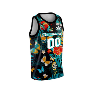 Ensemble de maillots de basket-ball personnalisés à motifs floraux tropicaux, sublimés, sans manches, respirants, à séchage rapide, unisexe pour adultes, vêtements de sport personnalisés - Product Image 5