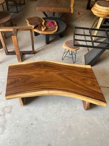 Table à manger en bois de noyer massif à bord naturel, forme rectangulaire irrégulière, mobilier de salle à manger en bois massif, design moderne, extensible - Product Image 5
