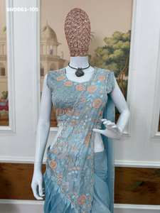 Nouvelle variété tendance de sari et de chemisier en soie Rangoli de créateur, avec broderies et perles, prêt à porter. Exportateur mondial. - Product Image 5