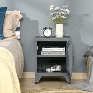 Armadietto Industriale Grigio con Ripiano Regolabile, Tavolino Laterale e Anta per Soggiorno - Product Image 4