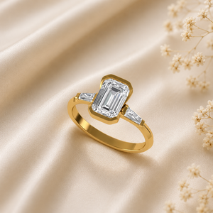 <b>Emerald</b> Cut Lab Grown Diamond <b>Ring</b> 925 <b>Silver</b> 9kt, 14kt, 18kt Gold Diamond <b>Rings</b> for Women's Engagement <b>Ring</b> - Product Image 1