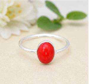 Bague en argent avec corail rouge, bague en corail rouge naturel, bague ovale en pierre précieuse de corail, bague en argent sterling, bijou artisanal de caractère, cadeau - Product Image 2