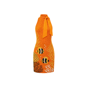 Traje de baño artesanal de una pieza para mujer, mini vestido de baño con bordado de conchas y estrellas de mar, estilo A, sin mangas - Product Image 4