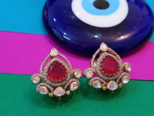 Classic 22k Gold Plated <b>Stud</b> <b>Earrings</b> With Red <b>Crystal</b> Rhinestone Water Drop Shape For Women Wedding Jewelry women <b>stud</b> <b>earrings</b> - Product Image 5