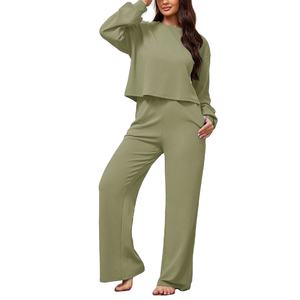 Conjunto de dos piezas informal elástico para mujer, ropa de invierno fácil de usar, superventas, LOGOTIPO personalizado disponible, conjunto de 2 piezas, chándal para mujer 2026 - Product Image 1