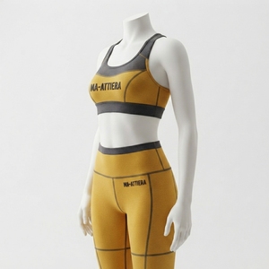 Conjunto Deportivo para Mujer, Color Amarillo Mostaza Sólido con Logotipo Frontal, Bra Deportivo y Leggings de Cintura Media para Yoga, Gimnasio, Fitness y Entrenamiento - Product Image 2