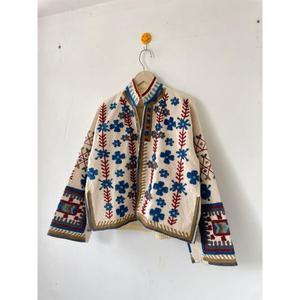 Traditional Suzani Inspired Velvet <b>Jacket</b> <b>Women</b> Blue Floral Embroidery Ethnic Vintage <b>Spring</b> Outerwear - Product Image 3