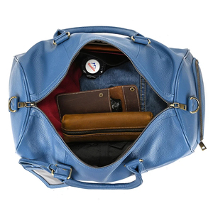 Unisex PU Leather <b>Duffel</b> <b>Bag</b> 30-40L Zipper Closure Adjustable Strap Solid Blue Casual Travel Carry-on <b>Bag</b> - Product Image 4
