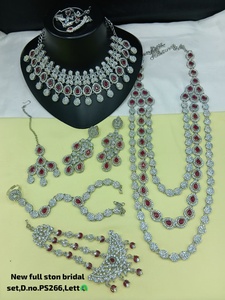 Élégant ensemble de bijoux ethniques en laiton de haute qualité, plaqué rhodium, avec zircon, pour mariée, fiançailles, mariage, anniversaire, fête, collier ras-du-cou effet ombre - Product Image 2