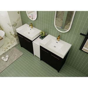 Mobile Bagno Freestanding da 72 Pollici con Lavabo in Resina, Armadietti Contenitori e Ante con Chiusura Ammortizzata 09230*2+0312 - Combinazione per Spazi Piccoli - Product Image 6