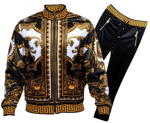 Unisex Solid Black <b>Velour</b> Long Sleeve <b>Tracksuit</b> Set Breathable Eco-Friendly Fleece Lining Leopard Print Full Zipper Hooded - Product Image 1