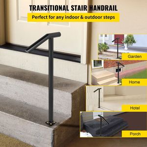 Rampe d'escalier en acier noir élégante à poteau unique, capacité 441 LBS, finition laquée, pour escaliers extérieurs et dispositifs d'aide - Product Image 2