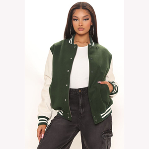 Chaquetas de béisbol deportivas personalizadas para mujer de fabricantes OEM, ropa de moda duradera con mangas de cuero, chaquetas Letterman en venta - Product Image 6
