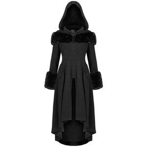 Abrigo largo gótico con capucha para mujer, chaqueta de invierno negra con piel sintética y alas de murciélago, venta al por mayor OEM ODM - Product Image 1