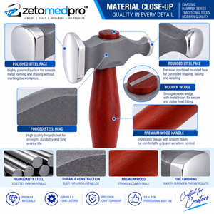 Marteau de ménagère Chasing Hammer Janus Classic Heavy Medium 29mm 12mm 28mm 31mm 13mm pour le travail du bois, de l'acier, des bijoux et des métaux ZETOMEDPRO - Product Image 2