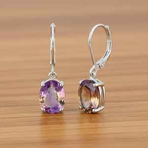Pendientes de plata de ley con ametrina, con cierre de palanca, con gemas colgantes, joyería hecha a mano para mujer, regalo - Product Image 1