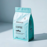 Sachet de café personnalisé à fond plat avec huit soudures latérales, valve unidirectionnelle et fermeture éclair en aluminium pour grains de café torréfiés