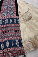 Lehenga de viscosa y seda con dupatta de sari Ajrakh, conjunto de dos blusas, colección de ropa tradicional para bodas y festivales