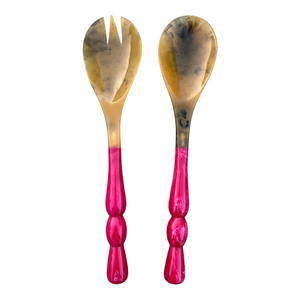 Juego de Servidores de Ensalada con Cuentas de Resina Rosa Ecológica, Cuchara y Tenedor para Ensalada con Patrón de Mármol para el Hogar, Fiestas y Hoteles - Product Image 1