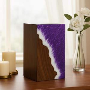 Boîte à bijoux gravée en résine violette faite à la main - Boîte cadeau de luxe moderne pour salon 40x40x25cm - Product Image 1