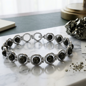 Divine Solutions Pyrite <b>Beads</b> <b>Bracelet</b> with Sterling Silver Chain Unisex Peace Design Gift for Hindus - Product Image 4