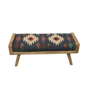 Handtufted Wool Jute Kilim Square <b>Bench</b> Vintage Traditional Eco-Friendly Upholstered All-Season Ottoman KRAFTERS KB10 Rajasthan - Product Image 2