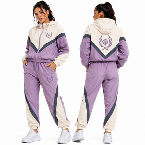 Ladies Colorblock Windbreaker <b>Set</b> Embroidered Hooded Jacket And <b>Matching</b> <b>Joggers</b> For Private Label OEM Factory Supplier Exporter - Product Image 5