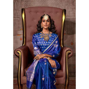 KANTHKALA PICHWAI 100% seda Saree puro satén tejido a mano - Product Image 1