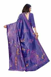 Sari indien traditionnel en soie bleu et violet avec broderies florales Zari, idéal pour les mariages, les fêtes et les festivals, coupe classique pour femme, longueur au sol. - Product Image 2