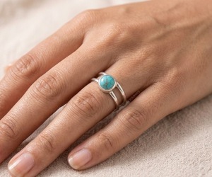 925 Silver Turquoise Gemstone <b>Ring</b> Bezel <b>Set</b> <b>Gold</b> Plated Vintage Boho Double Band Jewelry for Women - Product Image 5