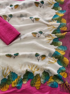 Sari de Lino Suave con Estampado Floral Completo y Blusa Moderna Reversible de Secado Rápido para Todas las Estaciones, Ideal para Diwali, Bodas y Fiestas - Product Image 4