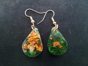 handmade earrings <b>green</b> gold foil earrings teardrop earrings <b>glitter</b> earrings aesthetic jewelry boho earrings unique Resin Craft - Product Image 2