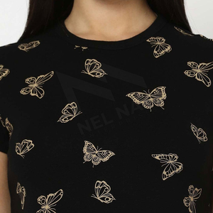 Stylish Summer Arrival <b>Women's</b> Eco-Friendly <b>Black</b> Color Drop Shoulder Cropped T-Shirt Sublimation <b>Crop</b> <b>Tops</b> Breathable - Product Image 3