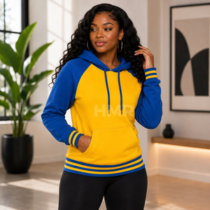 Sweat-shirt à capuche HMR Sorority Sisterhood bleu et jaune, en coton, avec poches, style décontracté, pour l'automne - Product Image 3