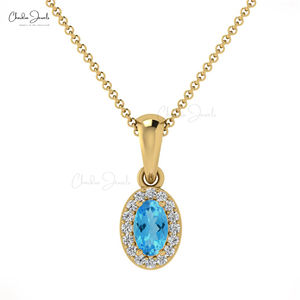 Colgante de Topacio Azul Suizo Genuino de 5x3mm en Oro Sólido de 14k con Diamantes Blancos I1-I2, Joyería para Mujer, Proveedor Mayorista Directo - Product Image 3
