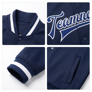 Custom Embroidered Satin Lining 100% Polyester Unisex Autumn Varsity <b>Jacket</b> Snap Front <b>Smart</b> Casual Teamwear - Product Image 4