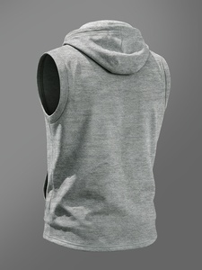 Men's Gray Sleeveless Hooded Sweatshirt <b>Set</b> Casual Cotton French Terry Solid Color <b>Knitted</b> Autumn Wear - Product Image 2