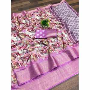ผ้าไหมพิมพ์ลายโดลาที่น่าดึงดูดใจด้วยผ้าลายขอบของ kanjivaram สีชมพู - Product Image 1