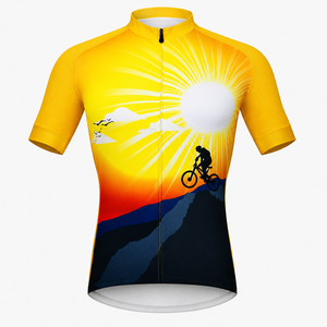 Maillot de Ciclismo de Manga Corta para Hombre, Transpirable, con Cierre Frontal, Diseño Deportivo, para Verano, Estampado de Atardecer Amarillo - Product Image 1