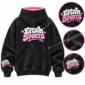 Eftah Sports Men's Oversized Washed Black <b>Hoodie</b> With Pink Lining And Graphic Letter Print <b>Cheap</b> Price Wholesale Rate Custom - Product Image 3