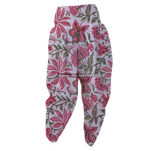 Floral Hand Block Printed 100% Cotton Pajama Romantic Bohemian Indian Style Elastic Waist Simple Nightwear Jaipur - Product Image 4