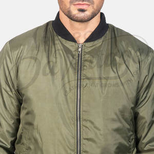 Blouson bomber homme vert olive personnalisé, léger, coupe slim, style varsity, streetwear, coupe-vent, fermeture éclair, pour extérieur - Product Image 4
