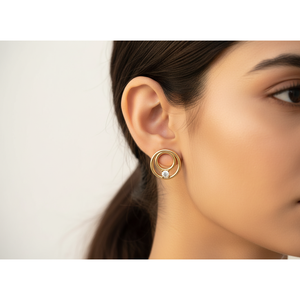 Pendientes de Oro de 10k con Doble Círculo, Fabricante de Joyería Minimalista con Diamantes Cultivados en Laboratorio VVS1, Venta al Por Mayor - Product Image 2