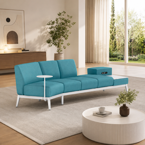 Canapé scandinave incurvé en tissu de qualité supérieure, causeuse design moderne rembourrée pour la maison, le salon, l'hôtel, la réception ou le bureau - Product Image 2