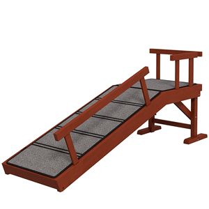 Rampa per Cani in Legno Marrone da 49 Pollici con Superficie Antiscivolo e Ringhiere Rimovibili per Letti per Animali - Product Image 1